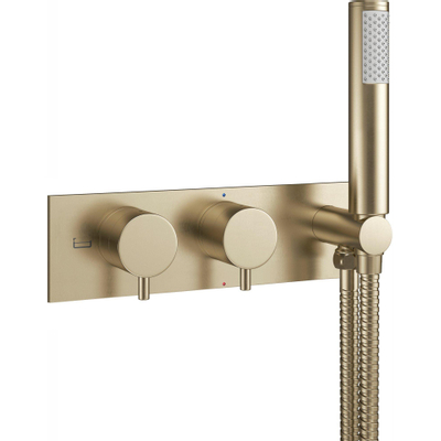 Crosswater MPRO inbouw thermostatisch bad/douchekraan horizontaal met handdouche set in geborsteld messing (goud)