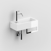 Clou Flush 3 fontein 36x18cm kraangat links met handdoekhouder Mineraalmarmer glanzend wit TWEEDEKANS OUT12362