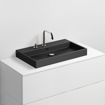 Clou Wash Me wastafel 70x42cm zonder plug Keramiek Zwart mat