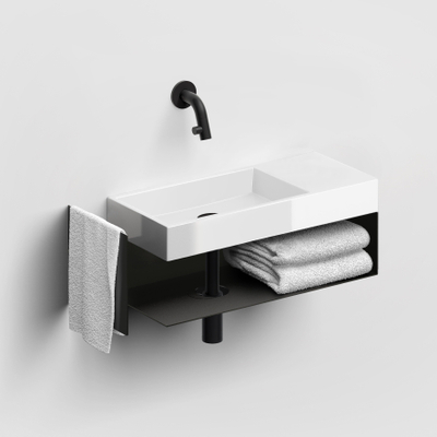 Clou Mini Wash Me Open Kast - 53x19x17.5cm - rechts - met handdoekhouder - zwart