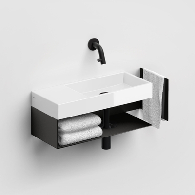 Clou Mini Wash Me Open Kast - 53x19x17.5cm - links - met handdoekhouder - zwart