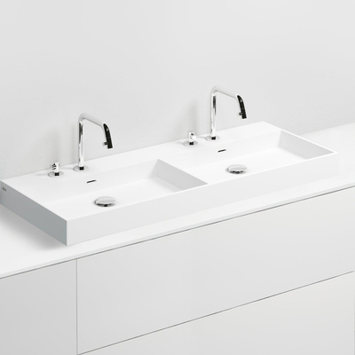 Clou Wash Me wastafel 110x42cm dubbel zonder plug aluite Wit mat