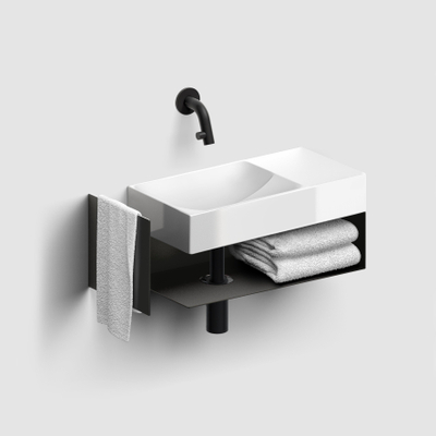 Clou Vale Open Kast - 46x19x18.5cm - rechts - met handdoekhouder - zwart