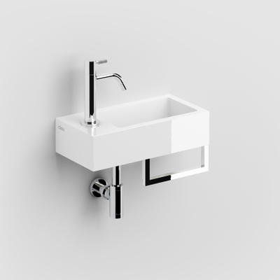 Clou Flush 3 fontein 36x18cm kraangat links met handdoekhouder Mineraalmarmer glanzend wit TWEEDEKANS