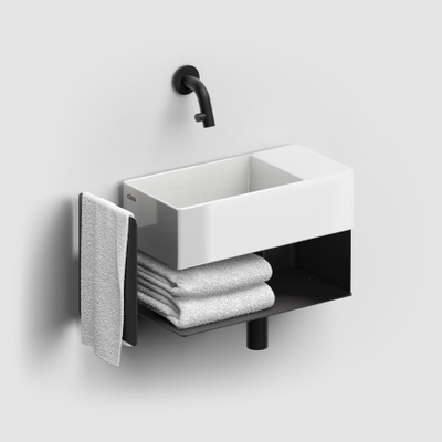 Clou New Flush Open Kast - 44x18x21.2cm - rechts - met handdoekhouder - zwart