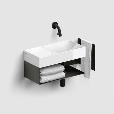 Clou Vale Open Kast - 46x19x18.5cm - links - met handdoekhouder - zwart