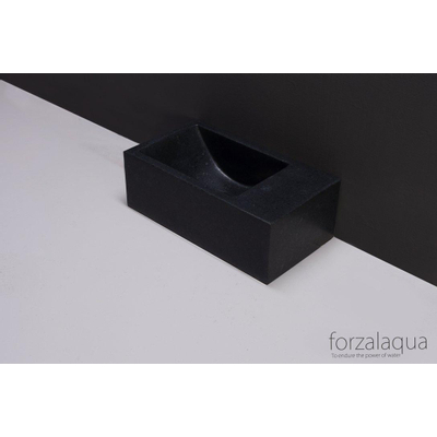 Forzalaqua Venetia Xs fonteinbak 29x16x10cm wasbak Links 0 kraangaten Natuursteen Basalt gezoet