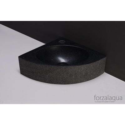 Forzalaqua Turino hoekftontein 30x30x10cm 1 kraangat zonder kraan natuursteen Basalt gebrand