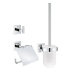 Grohe Start Cube accessoiresset 3-in-1 - closetrolhouder - met klep - handdoekhaak - met closetborstelgarnituur - met glazen inzet - chroom SW878187
