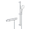 GROHE Grohtherm 1000 Doucheset - thermostatische douchekraan - HOH=12cm - met glijstangset - 60cm - vierkante handdouche - 2 straalsoorten - gladde doucheslang - chroom SW999057