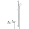 GROHE Grohtherm 1000 Doucheset - thermostatische douchekraan - met glijstangset - 90cm - vierkante handdouche - 3 straalsoorten - gladde doucheslang - chroom SW999155