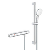 GROHE Grohtherm 1000 Doucheset - thermostatische douchekraan - HOH=15cm - met glijstangset - 60cm - vierkante handdouche - 2 straalsoorten - gladde doucheslang - chroom SW999980