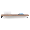 Looox Wood collection Solo wastafelblad - 140x46cm - Met handdoekhouder zwart mat - Massief eiken Old grey SW73142