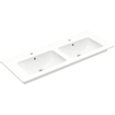 Villeroy en Boch Venticello meubelwastafel dubbel met 2 kraangaten doorgestoken 130x50cm (geschikt voor 2x3 kraangaten) met overloop ceramic+ wit 1025101