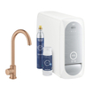 GROHE Blue Home 1-gats keukenkraan m. mono C-uitloop starterkit met WiFi bluetooth Chilled & Sparkling 3x gekoeld + 3x bruisend water warm sunset geborsteld SW354741