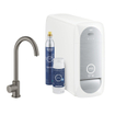 GROHE Blue Home 1-gats keukenkraan m. mono C-uitloop starterkit met WiFi bluetooth Chilled & Sparkling 3x gekoeld + 3x bruisend water hard graphite geborsteld SW354769