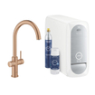 GROHE Blue Home 1-gats keukenkraan met duo C-uitloop starterkit met WiFi bluetooth Chilled & Sparkling 3x gekoeld + 3x bruisend water brushed warm sunset SW354706