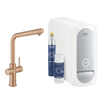 GROHE Blue Home 1-gats keukenkraan met duo L-uitloop starterkit met WiFi bluetooth Chilled & Sparkling 3x gekoeld + 3x bruisend water warm sunset geborsteld SW354732