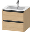 Duravit Ketho 2 wastafelonderbouwkast met 2 laden 61x48x55cm met grepen antraciet natuur eiken mat SW772006