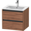 Duravit Ketho 2 wastafelonderbouwkast met 2 laden 61x48x55cm met grepen antraciet noten mat SW773101