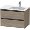 Duravit Ketho 2 wastafelonderbouwkast met 2 laden voor waskom rechts 81x48x54.9cm met grepen antraciet eiken terra mat SW772047