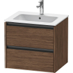 Duravit Ketho 2 wastafelonderbouwkast met 2 laden 61x48x55cm met grepen antraciet donker noten mat SW771901