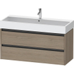 Duravit Ketho 2 wastafelonderbouwkast met 2 laden voor enkele wastafel 118.4x46x54.9cm met grepen antraciet eiken terra mat SW773042
