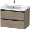 Duravit Ketho 2 wastafelonderbouwkast met 2 laden voor waskom links 78.4x45.5x54.9cm met grepen antraciet eiken terra mat SW773046
