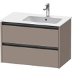 Duravit Ketho 2 wastafelonderbouwkast met 2 laden voor waskom rechts 81x48x54.9cm met grepen antraciet basalt mat SW771885