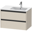 Duravit Ketho 2 wastafelonderbouwkast met 2 laden voor waskom rechts 81x48x54.9cm met grepen antraciet taupe supermat SW772123