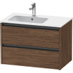 Duravit Ketho 2 wastafelonderbouwkast met 2 laden voor waskom links 81x48x54.9cm met grepen antraciet donker noten mat SW772713