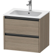 Duravit Ketho 2 wastafelonderbouwkast met 2 laden 61x48x55cm met grepen antraciet eiken terra mat SW772377