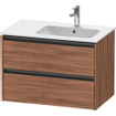 Duravit Ketho 2 wastafelonderbouwkast met 2 laden voor waskom rechts 81x48x54.9cm met grepen antraciet noten mat SW773129