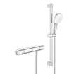 GROHE Grohtherm 1000 Doucheset - thermostatische douchekraan - HOH=12cm - met glijstangset - 60cm - vierkante handdouche - 2 straalsoorten - gladde doucheslang - chroom SW999057
