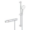 GROHE Grohtherm 1000 Doucheset - thermostatische douchekraan - HOH=15cm - met glijstangset - 60cm - vierkante handdouche - 2 straalsoorten - gladde doucheslang - chroom SW999980