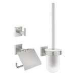 Grohe Start Cube accessoiresset 3-in-1 - closetrolhouder - met klep - handdoekhaak - met closetborstelgarnituur - met glazen inzet - supersteel SW878365