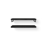 Looox Wood collection Duo wandplanken 120x46cm - 2 stuks - Met handdoekhouders zwart mat - massief eiken Black SW957858