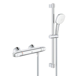 GROHE Grohtherm 1000 Doucheset - thermostatische douchekraan - met rozetten - met glijstangset - 60cm - vierkante handdouche - 2 straalsoorten - gladde doucheslang - chroom SW999062