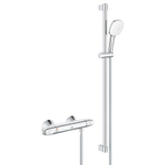 GROHE Grohtherm 1000 Doucheset - thermostatische douchekraan - met glijstangset - 90cm - vierkante handdouche - 3 straalsoorten - gladde doucheslang - chroom SW999155