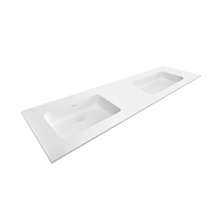 Royal Plaza Intent wastafel 120x45x1.5cm 0 kraangaten 2 wasbakken solid surface mat wit