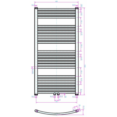 Royal Plaza Sorbus g radiator 60x120 n25 490w gebogen met midden aansluiting wit