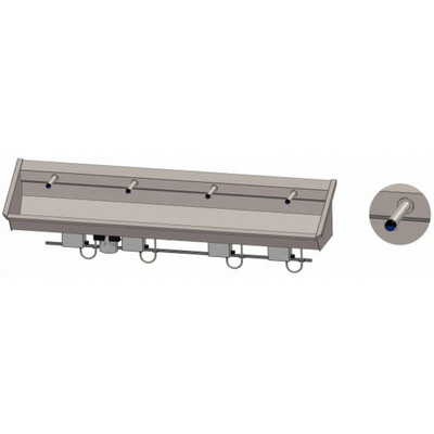 Intersan Sanilav wasgoot 240cm met 4 electronische kranen inox 304 104M9