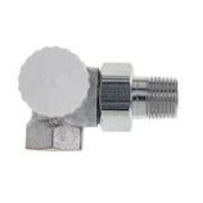 Heimeier V exact radiatorafsluiter dubbel haaks links 3/8 vernikkeld