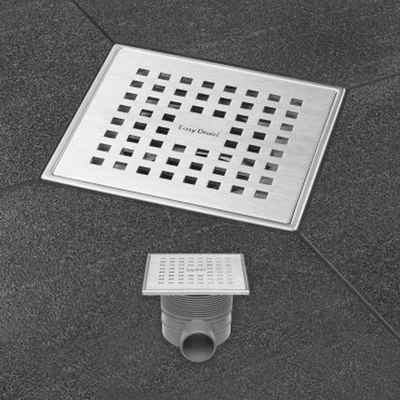 Easy Drain Aqua Plus Quattro vloerput met RVS afwerkdeel met RVS rooster en zijuitlaat 15x15cm inbouwdiepte 73 106mm waterslot 50 tot 25mm