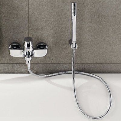 GROHE Eurosmart Cosmopolitan badkraan met omstel en koppelingen met garnituur chroom