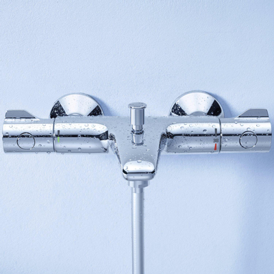 GROHE Grohtherm 800 badkraan thermostatisch met omstel en koppelingen EcoJoy en volumegreep met ecobutton chroom