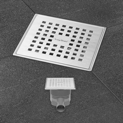 Easy Drain Aqua Plus Quattro vloerput met RVS afwerkdeel met RVS rooster en zijuitlaat 15x15cm inbouwdiepte 68 104mm waterslot 50 tot 25mm