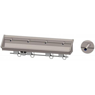 Intersan Sanilav wasgoot 240cm met 4 electronische kranen inox 304 104M9