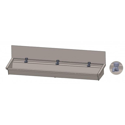 Intersan Sanilav wasgoot met spatbord 180cm met 3 kranen inox 304