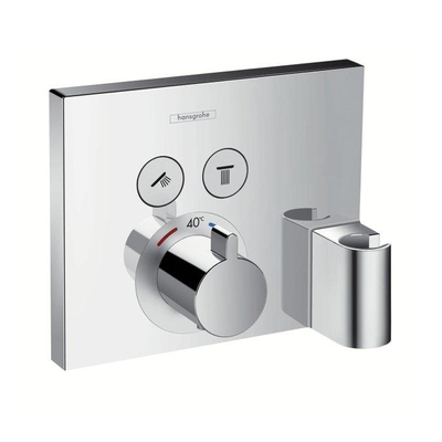 Hansgrohe ShowerSelect afbouwdeel voor inbouwkraan thermostatisch met omstel voor 2 douchefuncties incl. Porter wandhouder en Fixfit muuraansluitboch chroom